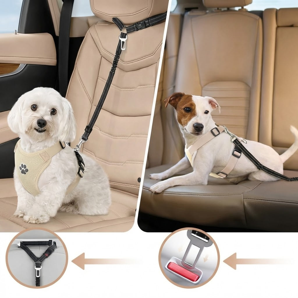 Adjustable Dog/Cat Car Seat Belt – Pet Safety Travel Restraint